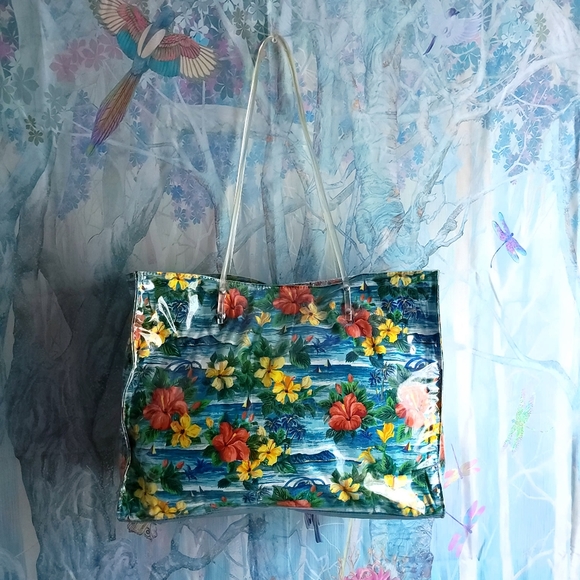 Vintage Handbags - 90s Vintage Vinyl Retro Beach Tote